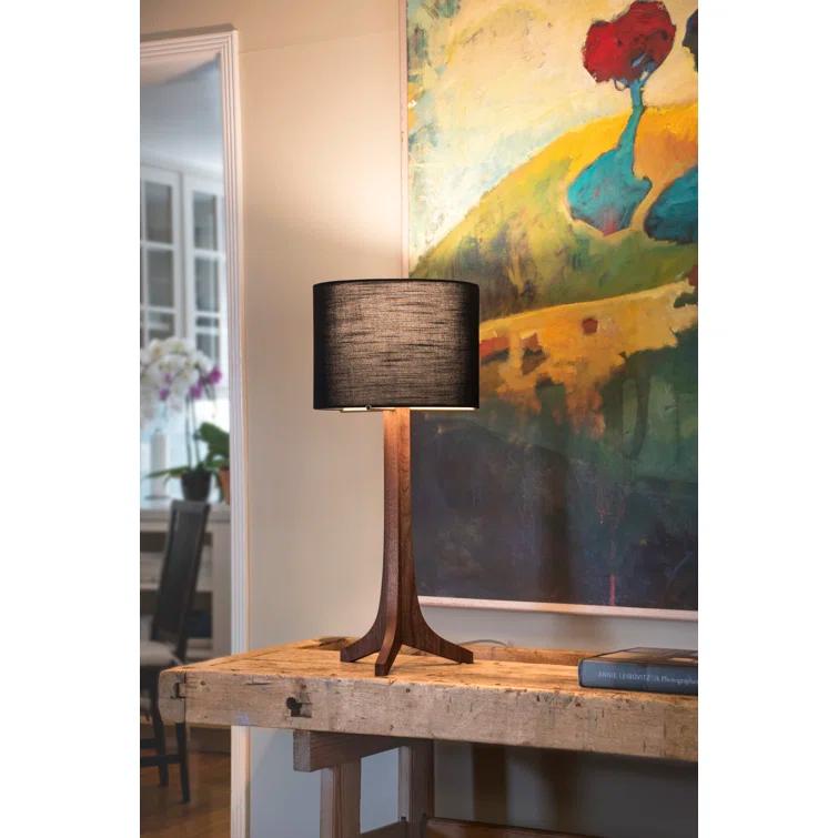 Brushed Aluminum & White Linen Drum Shade LED Table Lamp