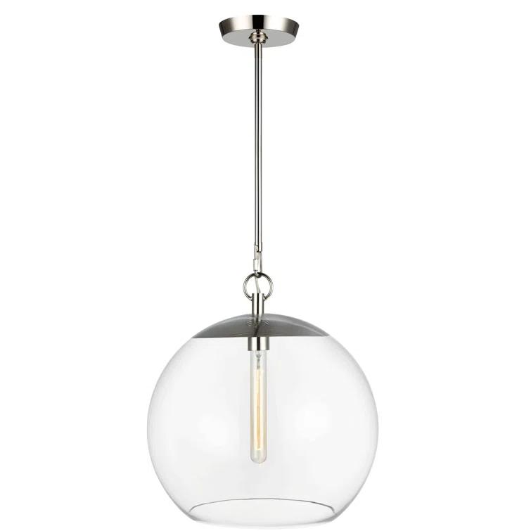 Polished Nickel 16" Globe Pendant Light with Clear Glass Shade