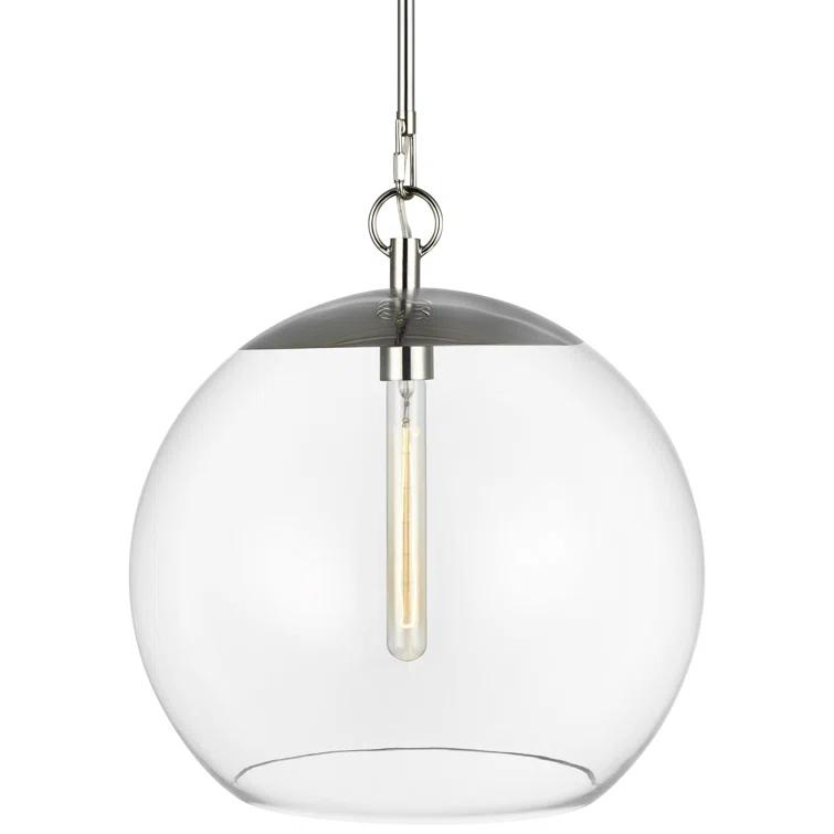 Polished Nickel 16" Globe Pendant Light with Clear Glass Shade