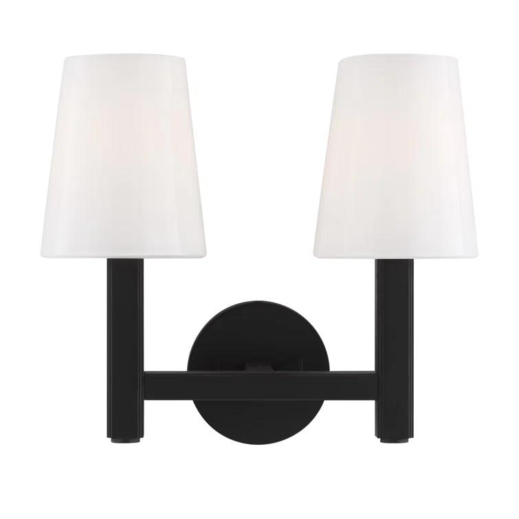 Logan Aged Iron Dual-Light Vanity with Milk White Shades