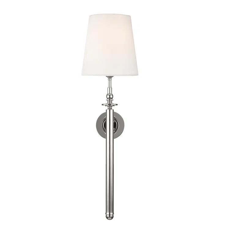 Polished Nickel 1-Light Sconce with White Linen Shade