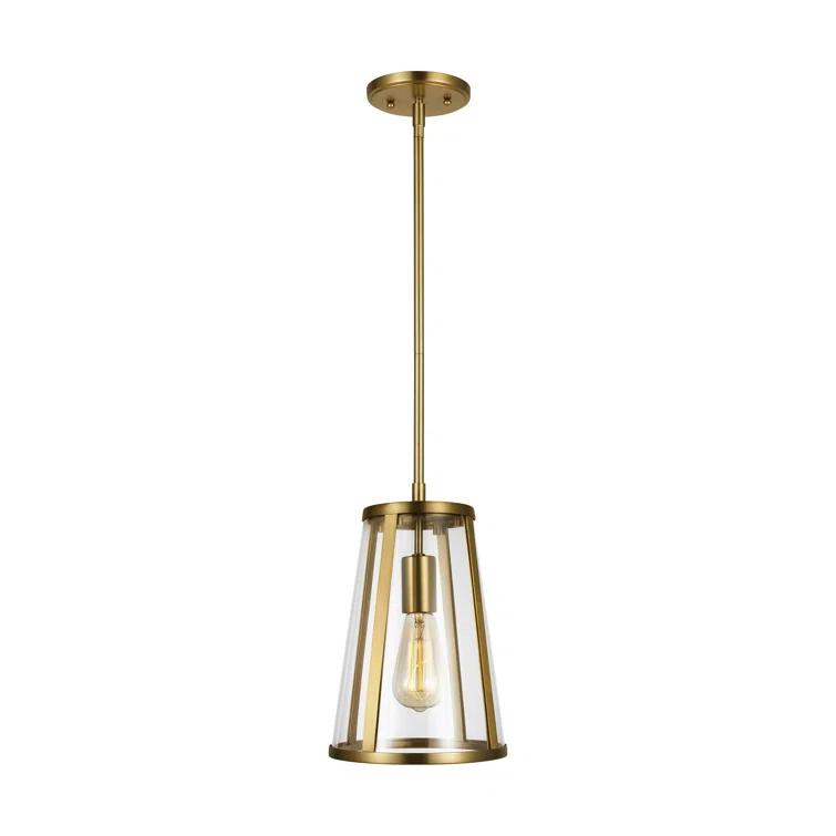 Generation Lighting Harrow 1 -Light Burnished Brass Modern/contemporary Clear glass Dome Mini Hanging Pendant light