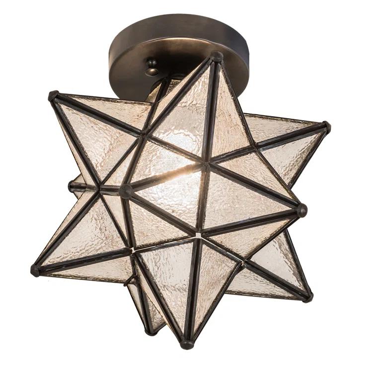 Meyda  Moravian Star Clear Seedy Flushmount - Craftsman Brown - 12 in.
