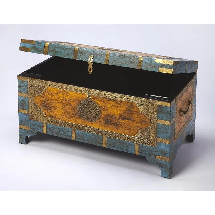 Butler Specialty Company Nador Painted Brass Inlay Wood Storage Trunk Multicolor