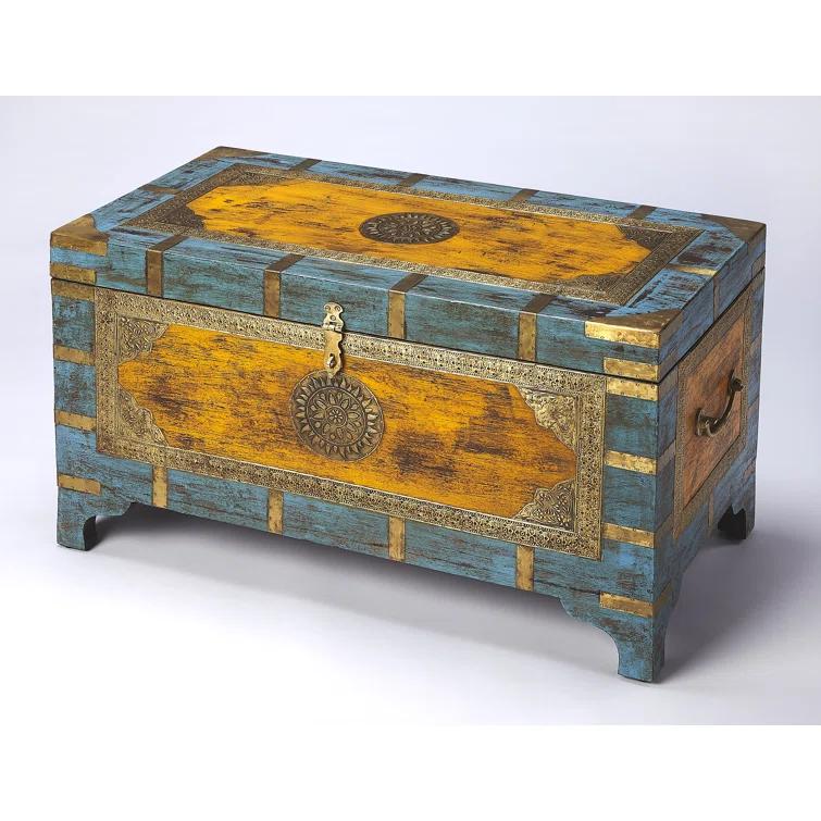 Butler Specialty Company Nador Painted Brass Inlay Wood Storage Trunk Multicolor