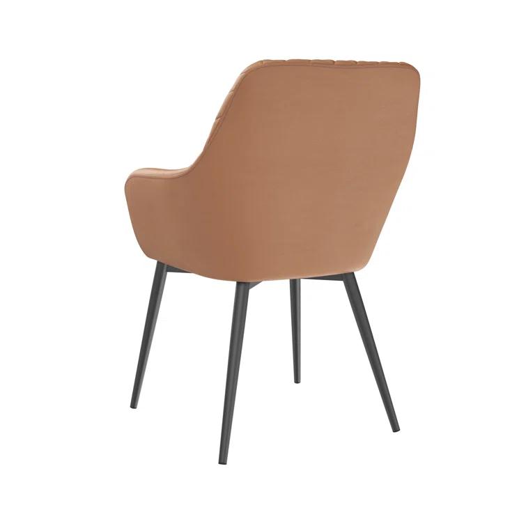 Gray Linen Upholstered Arm Chair with Black Metal Legs