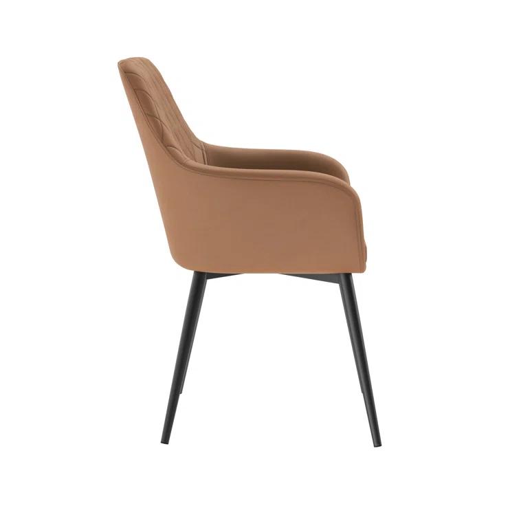 Gray Linen Upholstered Arm Chair with Black Metal Legs