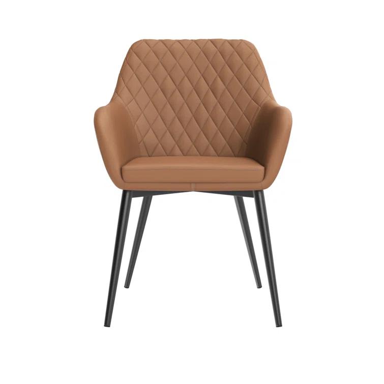 Gray Linen Upholstered Arm Chair with Black Metal Legs