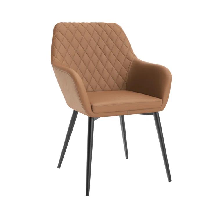 Gray Linen Upholstered Arm Chair with Black Metal Legs