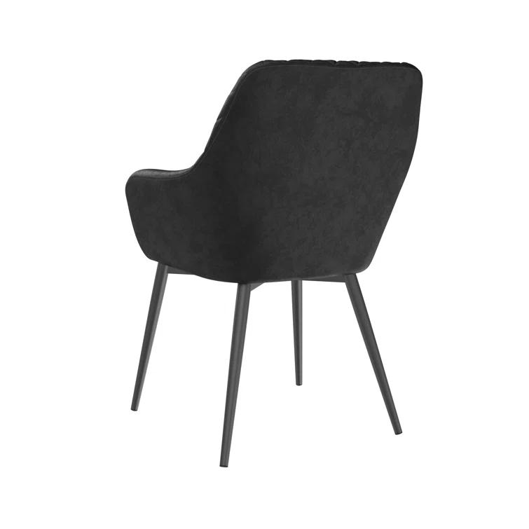 Gray Linen Upholstered Arm Chair with Black Metal Legs