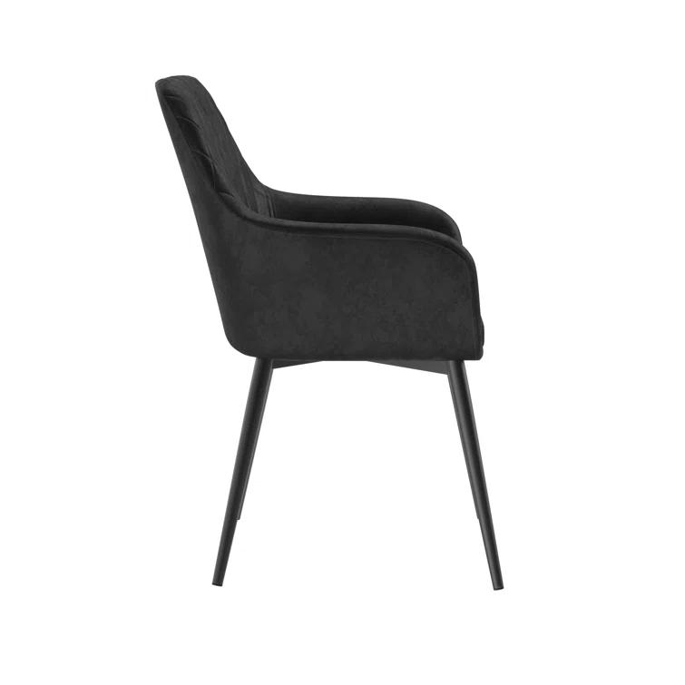Gray Linen Upholstered Arm Chair with Black Metal Legs