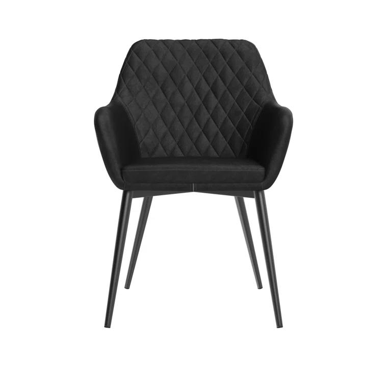 Gray Linen Upholstered Arm Chair with Black Metal Legs