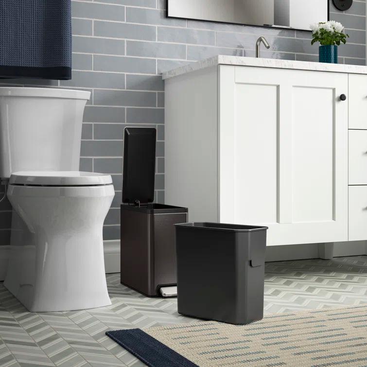 Reset 2.5-Gallon Bathroom Trash Can, Slim Stainless Steel Step Trash Can with Quiet-Close Lid