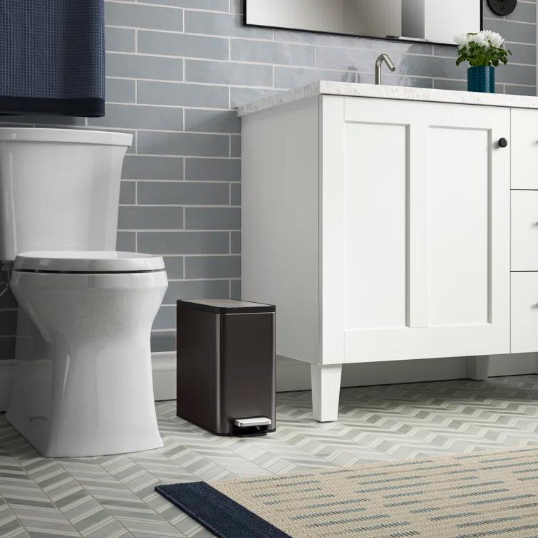 Reset 2.5-Gallon Bathroom Trash Can, Slim Stainless Steel Step Trash Can with Quiet-Close Lid