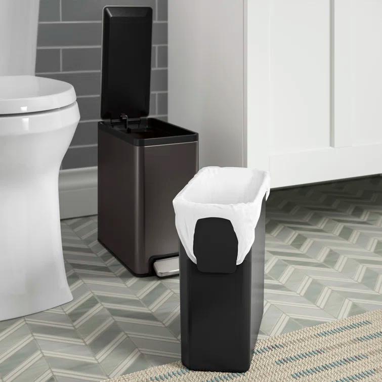 Reset 2.5-Gallon Bathroom Trash Can, Slim Stainless Steel Step Trash Can with Quiet-Close Lid