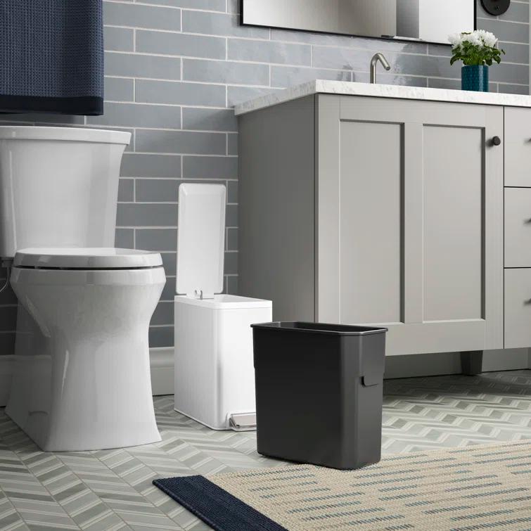 Reset 2.5-Gallon Bathroom Trash Can, Slim Stainless Steel Step Trash Can with Quiet-Close Lid
