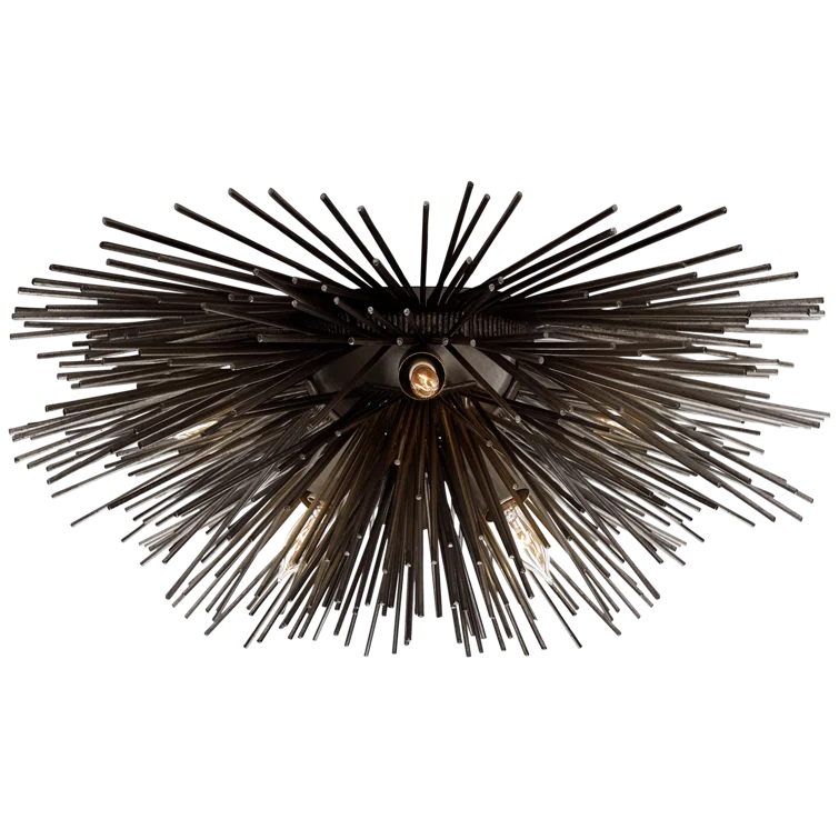 Strada Aged Iron Crystal Burst 6-Light Indoor/Outdoor Flush Mount