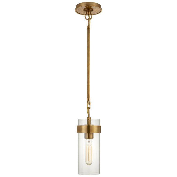 Presidio Sleek Industrial 15.75" Pendant Light in Hand-Rubbed Antique Brass with Clear Glass