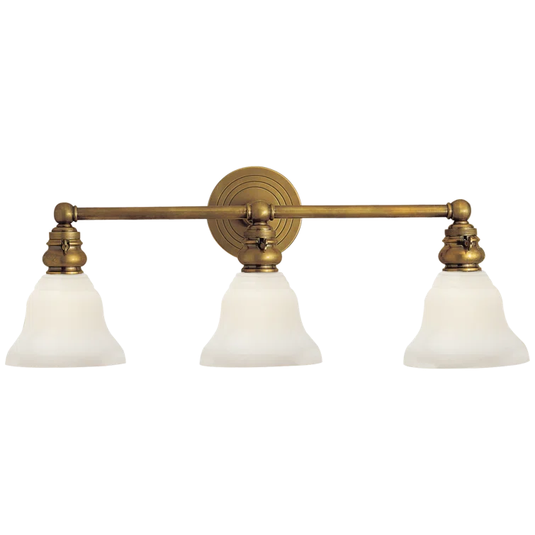 Antique Brass 3-Light Vanity Fixture with Frosted Glass Shades