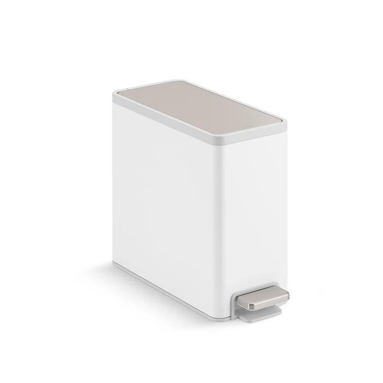Reset 2.5-Gallon Bathroom Trash Can, Slim Stainless Steel Step Trash Can with Quiet-Close Lid