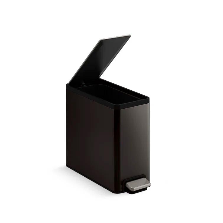 Reset 2.5-Gallon Bathroom Trash Can, Slim Stainless Steel Step Trash Can with Quiet-Close Lid