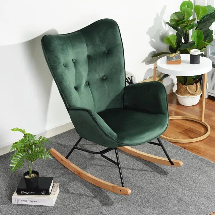 Channel Velvet High Back Arms Rocking Accent Chair