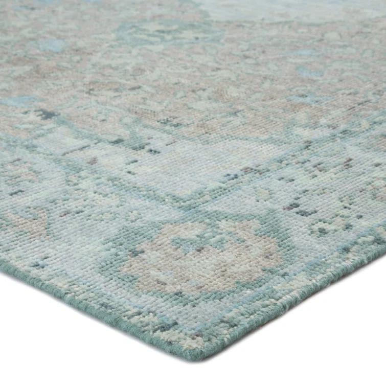 Gray and Beige Hand-Knotted Wool Medallion Rug, 12' x 15'