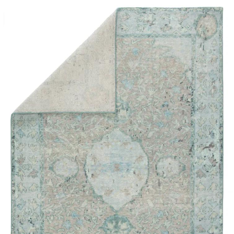Gray and Beige Hand-Knotted Wool Medallion Rug, 12' x 15'