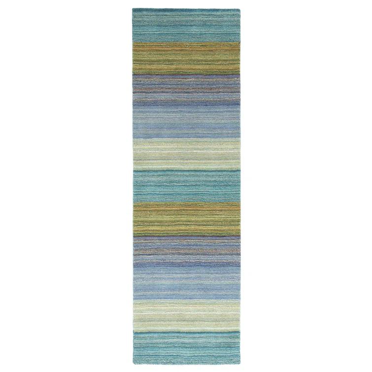 Brushstroke Striped Handmade Tufted Wool Dark Blue/Yellow Area Rug