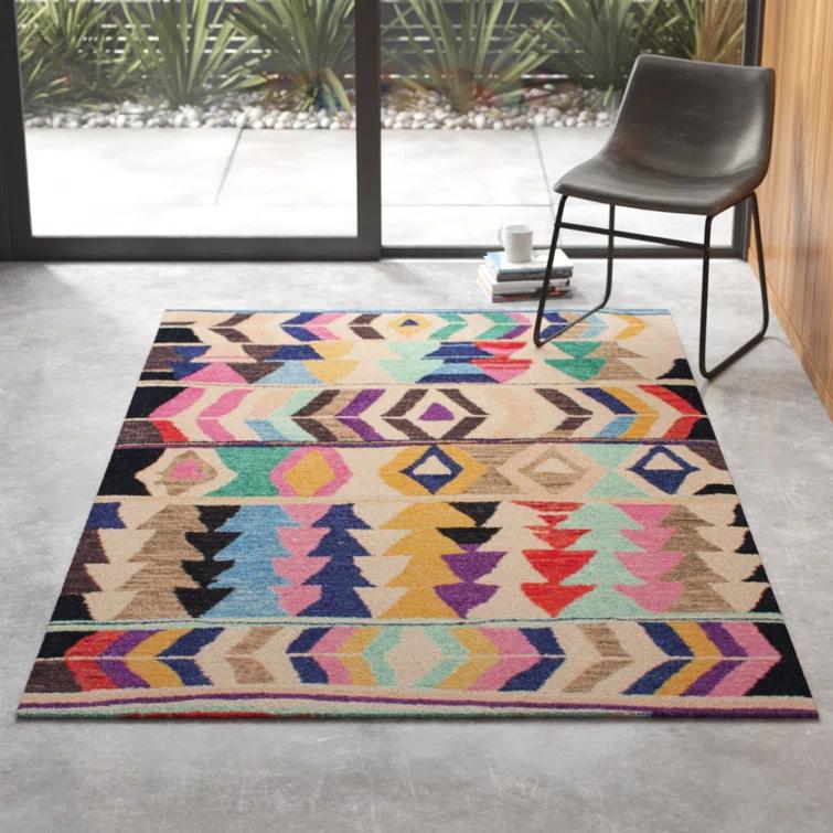 Leiarna Geometric Wool Runner Rug for Living Room Bedroom Dining Room Entryway Hallway Kitchen, Multicolor/Black