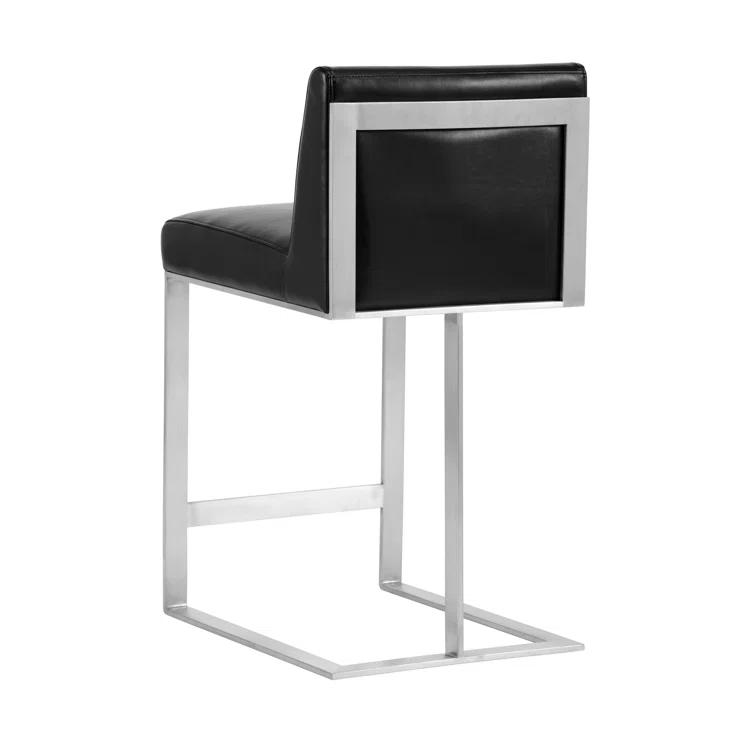 Dean Black Leather and Stainless Steel Counter Stool