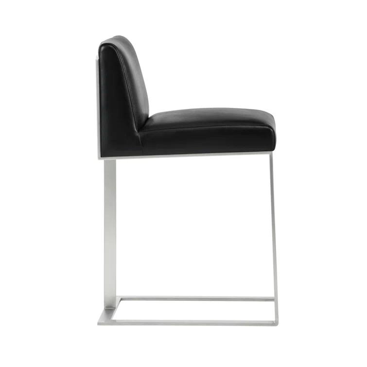 Dean Black Leather and Stainless Steel Counter Stool