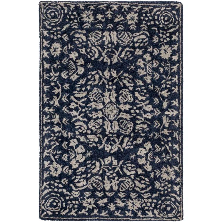 Blue and Gray Rectangular Hand-Tufted Wool Rug