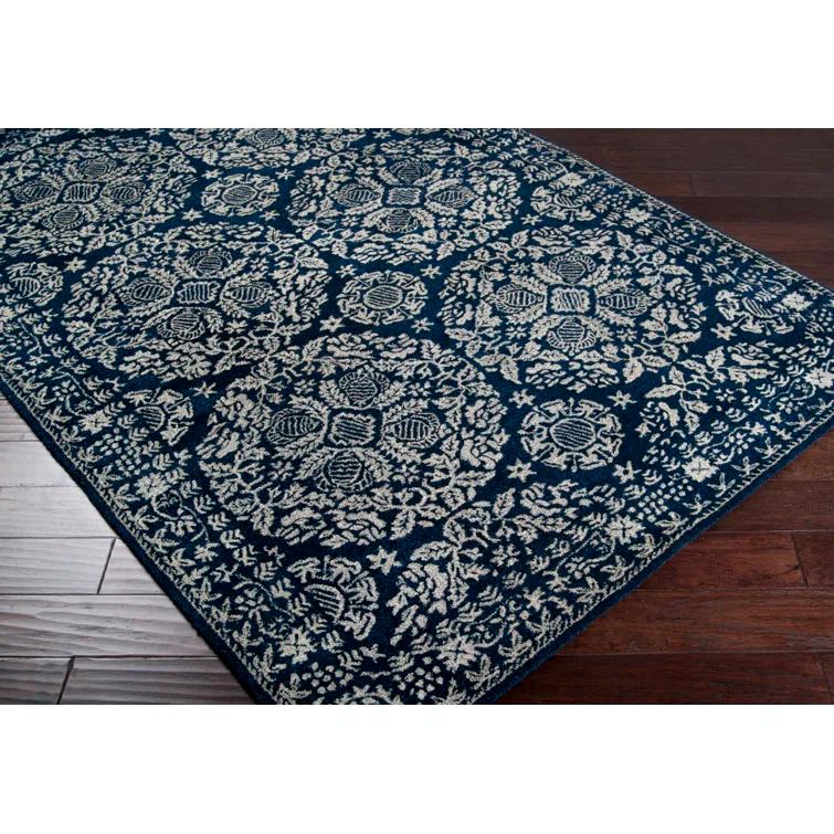 Blue and Gray Rectangular Hand-Tufted Wool Rug