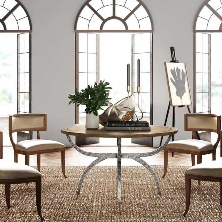 Theodore Alexander Echoes Round Solid Wood Top Metal Base Dining Table