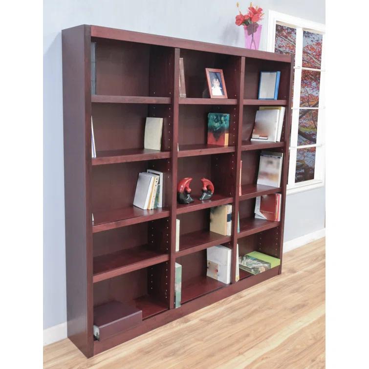 Winston Porter Flannagan Triple Wide Wood Bookcase, 15 Bookshelf, 72 inch Tall Storage and Display Bookshelf for Home Office and Living Room