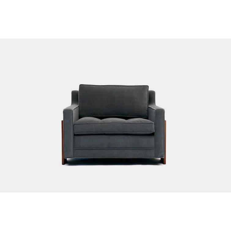 35" Wide Flannel Velvet Armchair with Walnut Legs
