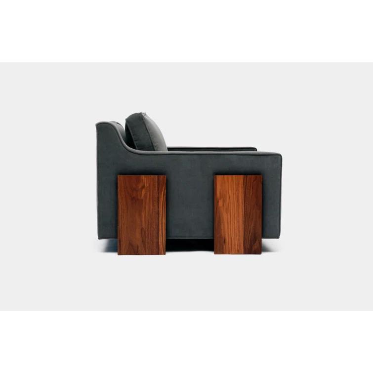 35" Wide Flannel Velvet Armchair with Walnut Legs