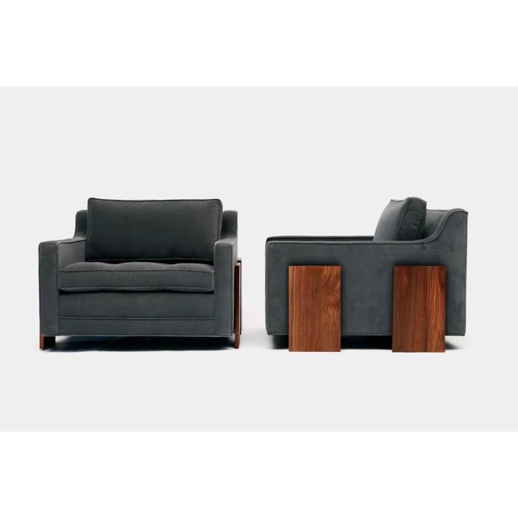 35" Wide Flannel Velvet Armchair with Walnut Legs