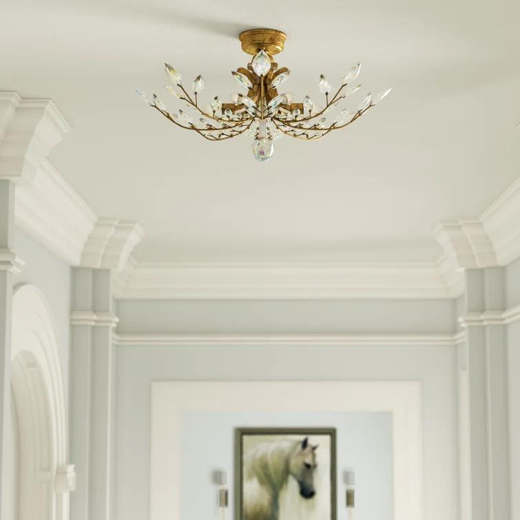 Crystal Laurel 28" Round Semi Flush Mount