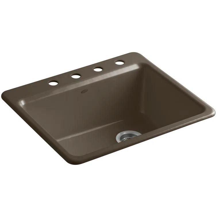 Kohler Riverby 25" L x 22" W x 9-5/8" Bar Kitchen Sink with Basin Rack K-5872-4A1-0