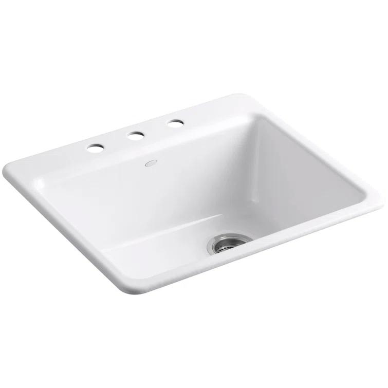 Kohler Riverby 25" L x 22" W x 9-5/8" Bar Kitchen Sink with Basin Rack K-5872-4A1-0