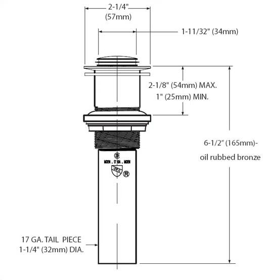 Moen Spring Loaded Push Button Bathroom Drain Assembly, Without Overflow