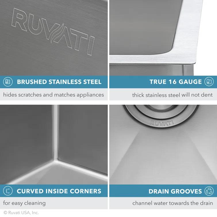 Ruvati RVH7250 Ruvati 28-inch Undermount 16 Gauge Stainless Steel Kitchen Sink Rounded Corners Single Bowl