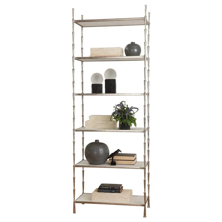 Antique Nickel Adjustable Etagere with White Marble Shelves