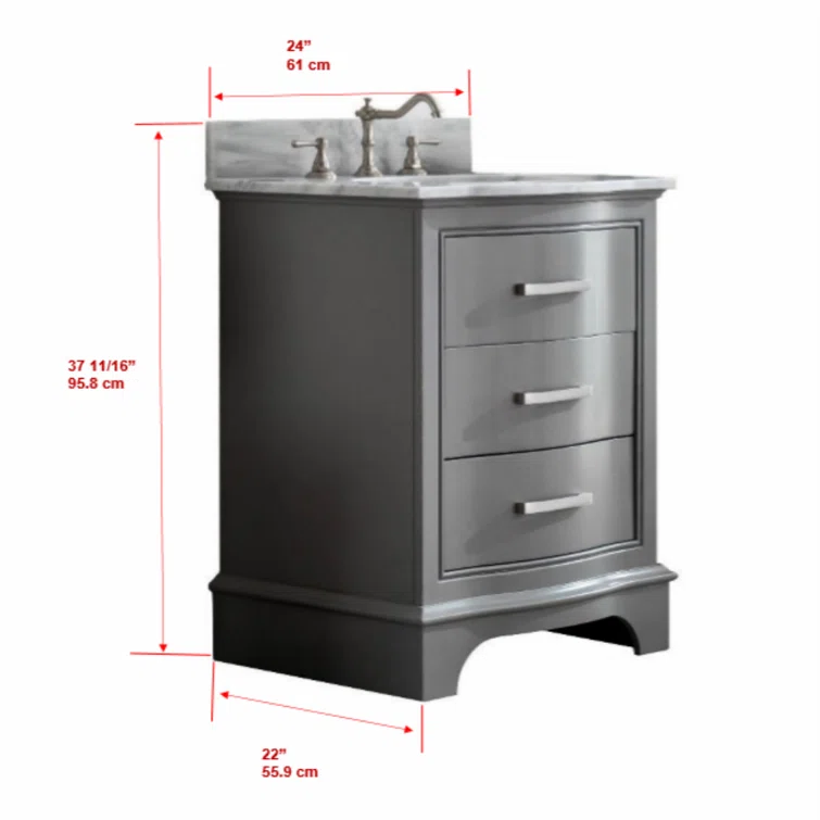 Monroe 24 in. W x 22 in. D Bath Vanity in Gray with Natural Marble Vanity Top in Carrara White with White Sink