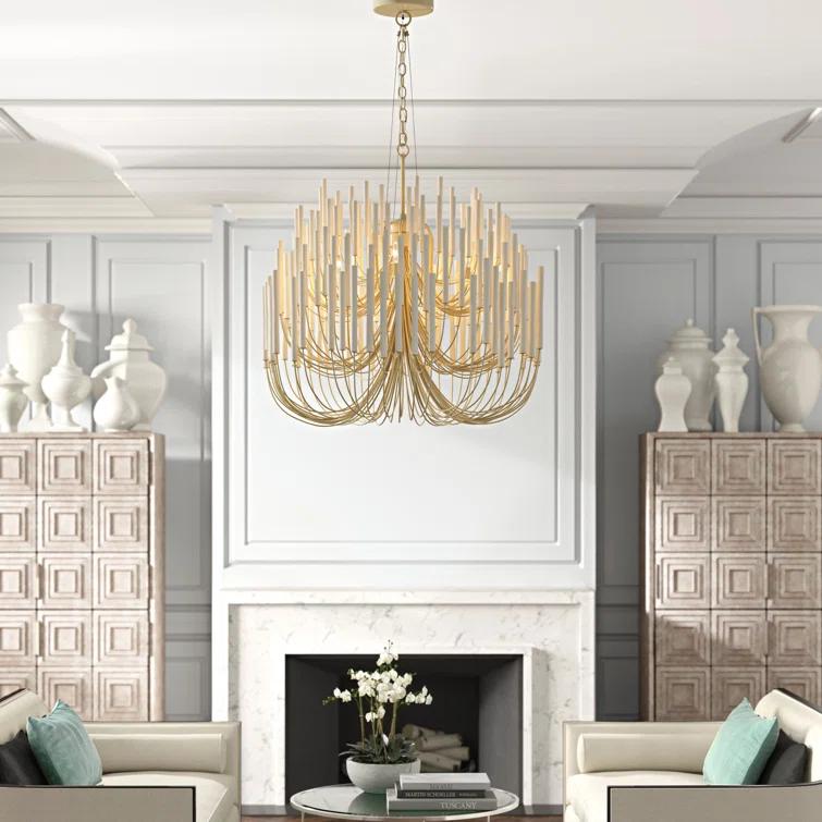 Whitewash Curved Iron Arms 6-Light Candle Style Chandelier