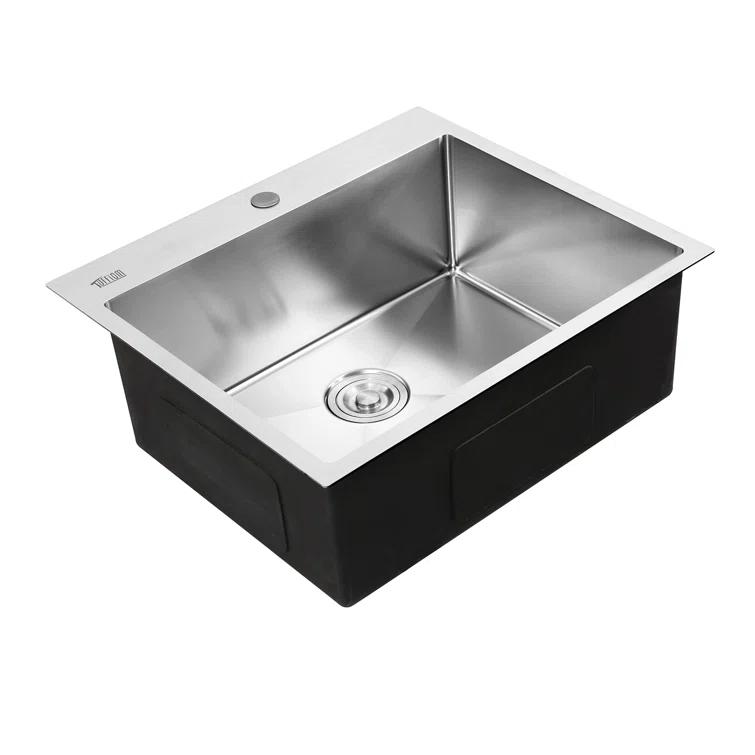 25 Inch Stainless Steel Drop-In Kitchen Sink, Single Bowl Topmount Sink
