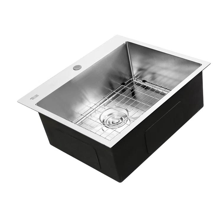 25 Inch Stainless Steel Drop-In Kitchen Sink, Single Bowl Topmount Sink