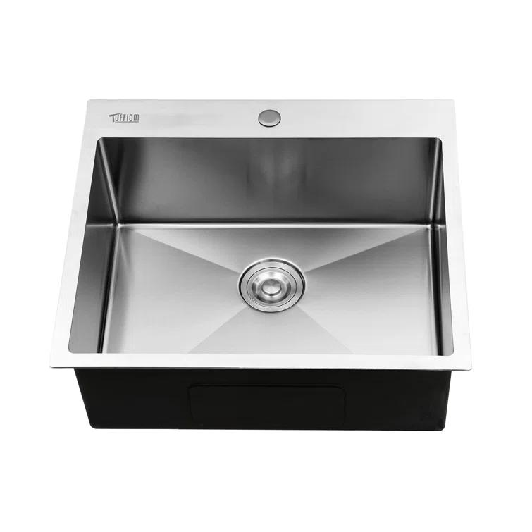 25 Inch Stainless Steel Drop-In Kitchen Sink, Single Bowl Topmount Sink